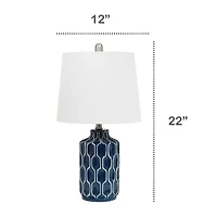 Blue Polyresin Table Lamp with White Fabric Shade
