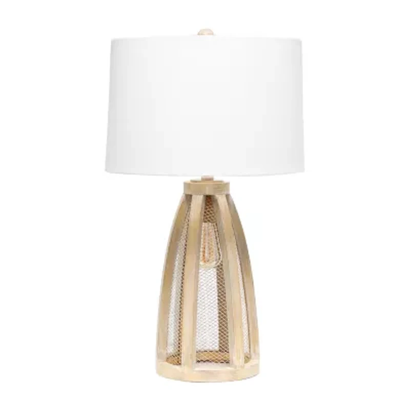 All the Rages Lalia Home Wooded Arch Farmhouse With White Fabric Shade Table Lamp