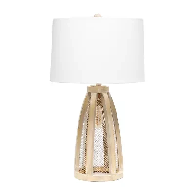 All the Rages Lalia Home Wooded Arch Farmhouse With White Fabric Shade Table Lamp