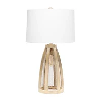 All the Rages Lalia Home Wooded Arch Farmhouse With White Fabric Shade Table Lamp