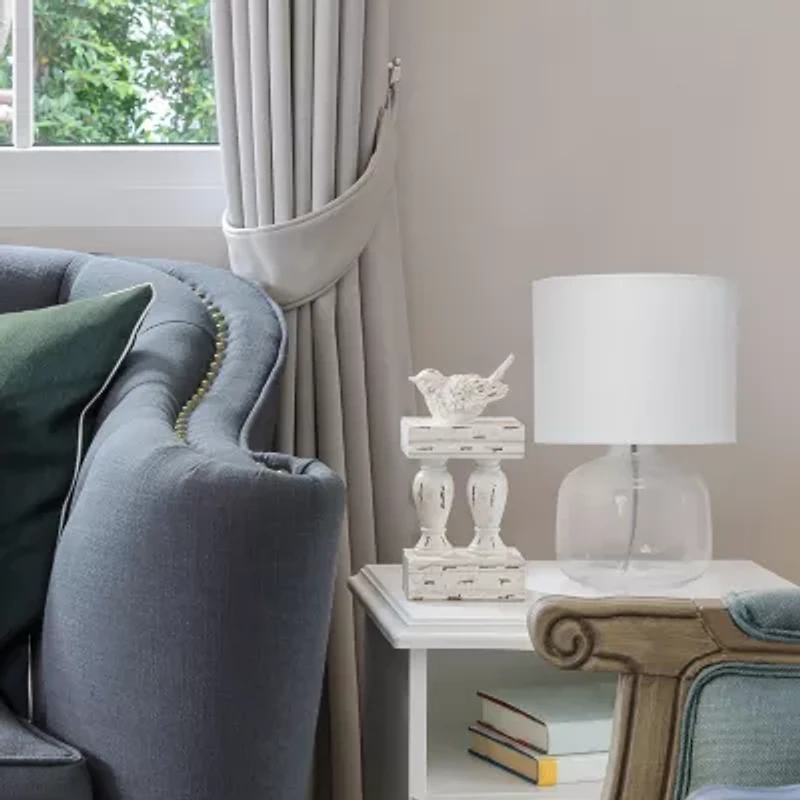Simple Designs Glass Table Lamp with Fabric Shade