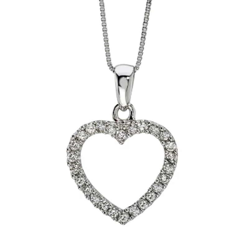 Womens 1/4 CT. T.W. Natural White Diamond 14K Gold Heart 18 Inch Pendant Necklace