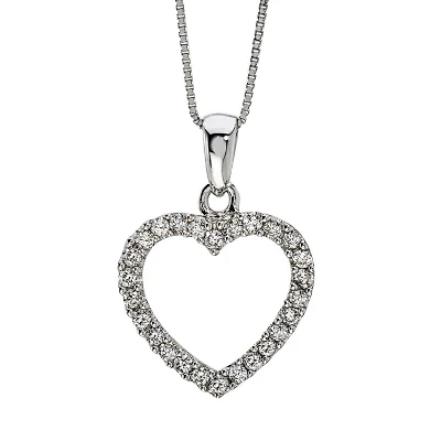 Womens 1/4 CT. T.W. Natural White Diamond 14K Gold Heart 18 Inch Pendant Necklace