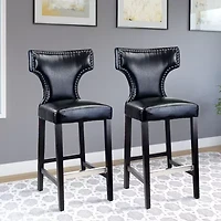 Kings Bar Height Barstool With Metal Studs, Set Of 2