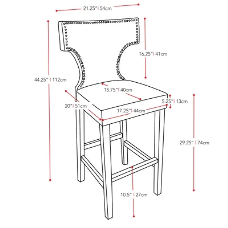 Kings Bar Height Barstool With Metal Studs, Set Of 2