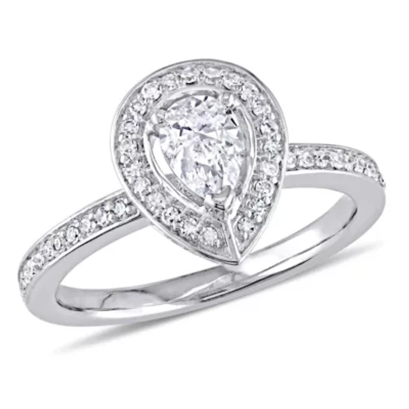 Womens 5/8 CT. T.W. Natural White Diamond 14K Gold Pear Halo Engagement Ring