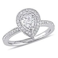 Womens 5/8 CT. T.W. Natural White Diamond 14K Gold Pear Halo Engagement Ring
