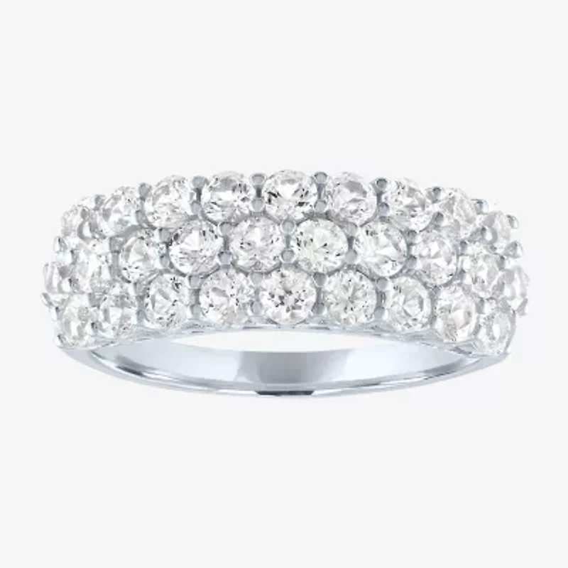 Yes, Please! Womens Lab Created White Sapphire Sterling Silver Band