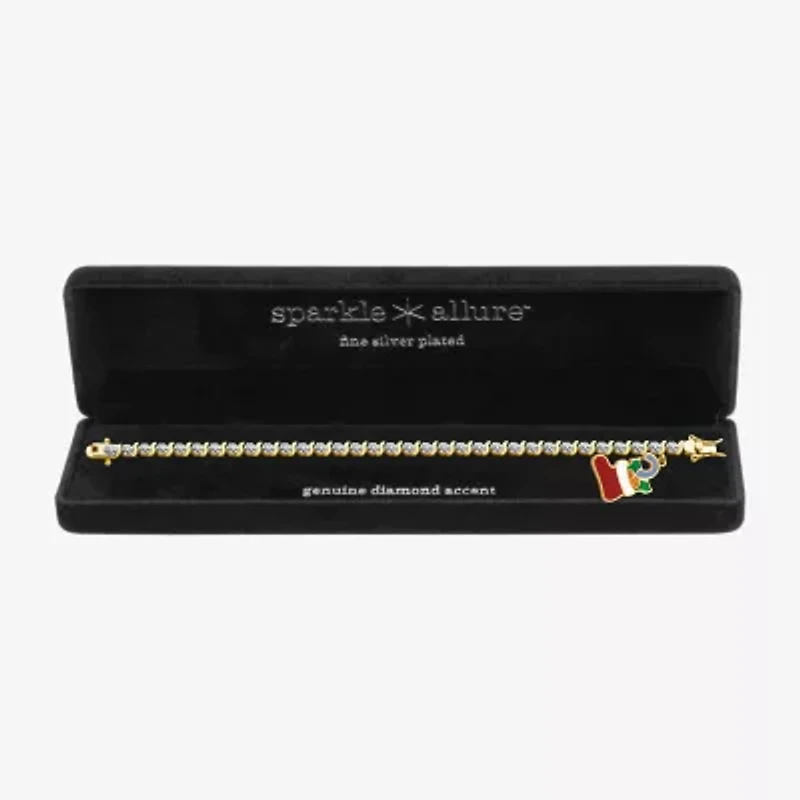 Sparkle Allure Stocking Charm Womens Natural White Diamond Accent 14K Gold Over Brass 7.25 Inch Tennis Bracelet