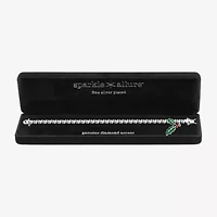 Sparkle Allure Mistletoe Charm Womens Natural White Diamond Accent Pure Silver Over Brass 7.25 Inch Tennis Bracelet
