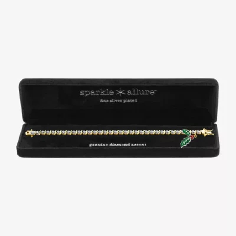 Sparkle Allure Mistletoe Charm Womens Natural White Diamond Accent 14K Gold Over Brass 7.25 Inch Tennis Bracelet