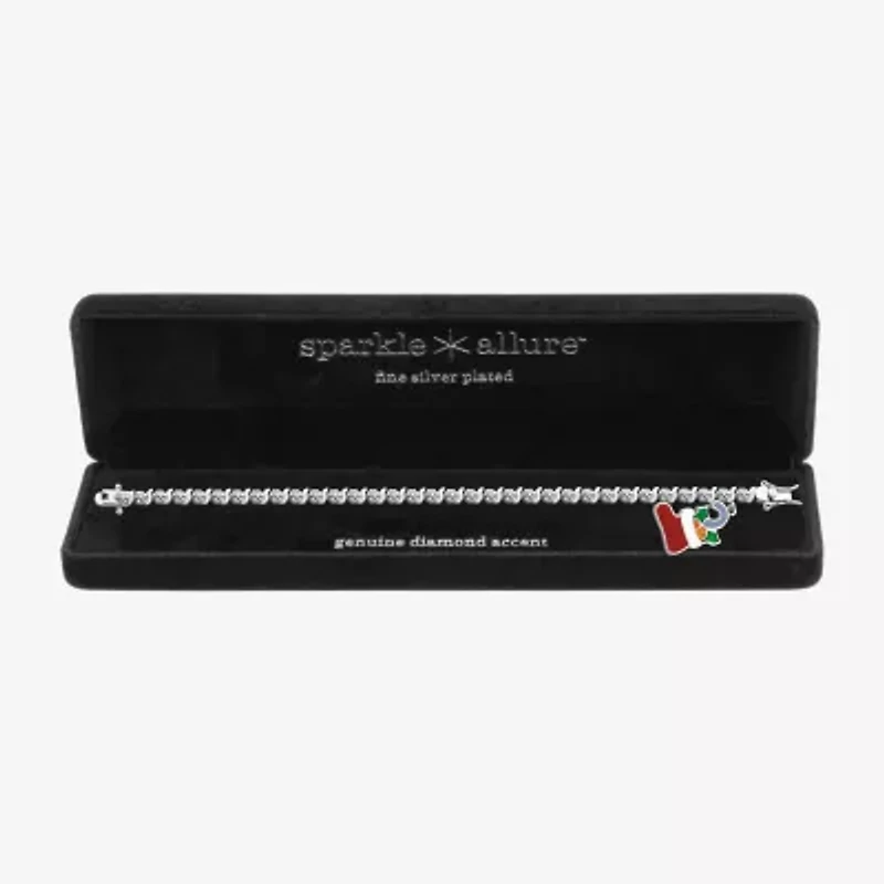 Sparkle Allure Stocking Charm Womens Natural White Diamond Accent Pure Silver Over Brass 7.25 Inch Tennis Bracelet