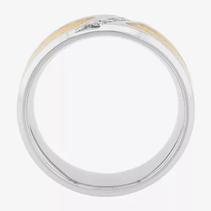 Mens 1/10 CT.T.W. Natural Diamond Tribal Inlay Wedding Band