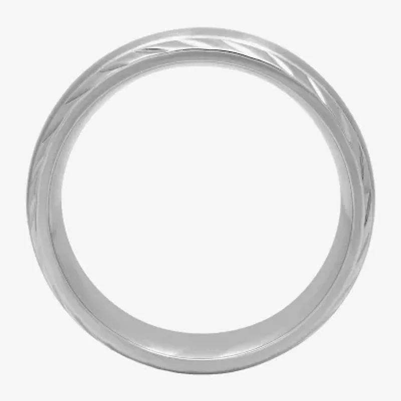 Stainless Steel Diamond-Cut Ring - Mens Band
