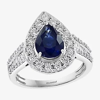 Effy Womens 1/2 CT. T.W. Diamond & Genuine Blue Sapphire 14K White Gold Pear Halo Cocktail Ring