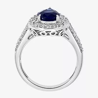 Effy Womens 1/2 CT. T.W. Diamond & Genuine Blue Sapphire 14K White Gold Pear Halo Cocktail Ring