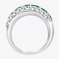 Effy 1/6 CT. T.W. Diamond & Genuine Green Emerald Sterling Silver Crossover Band