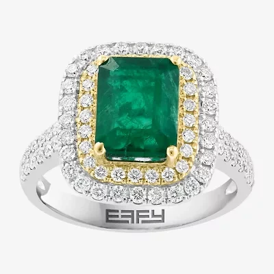 Effy  Womens 1/5 CT. T.W. Diamond & Genuine Green Emerald 14K Gold Cocktail Ring