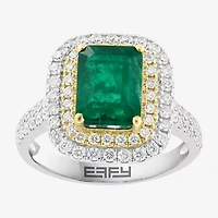Effy  Womens 1/5 CT. T.W. Diamond & Genuine Green Emerald 14K Gold Cocktail Ring