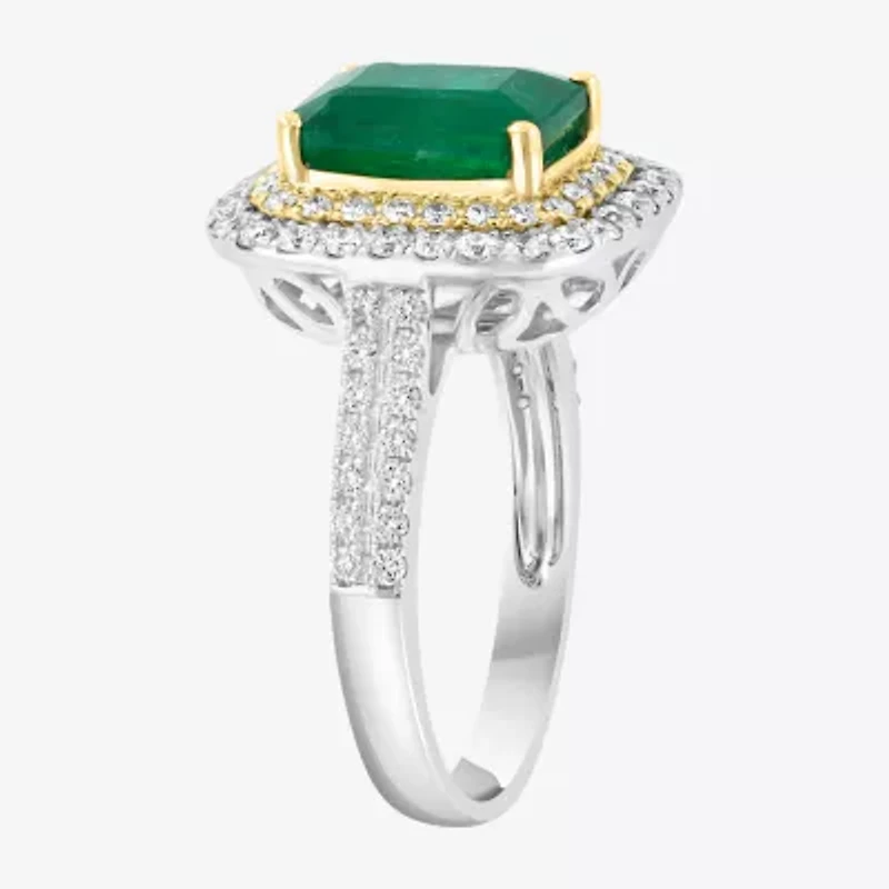 Effy  Womens 1/5 CT. T.W. Diamond & Genuine Green Emerald 14K Gold Cocktail Ring