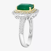 Effy  Womens 1/5 CT. T.W. Diamond & Genuine Green Emerald 14K Gold Cocktail Ring