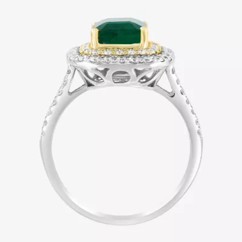 Effy  Womens 1/5 CT. T.W. Diamond & Genuine Green Emerald 14K Gold Cocktail Ring