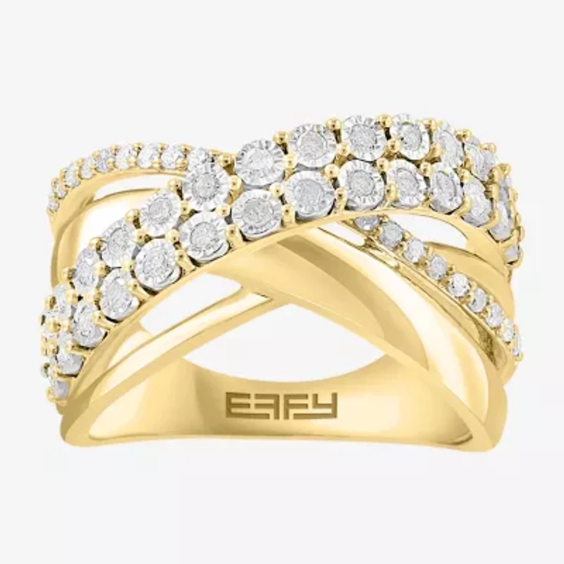 Effy  Womens 1/2 CT. T.W. Natural White Diamond Sterling Silver Crossover Band