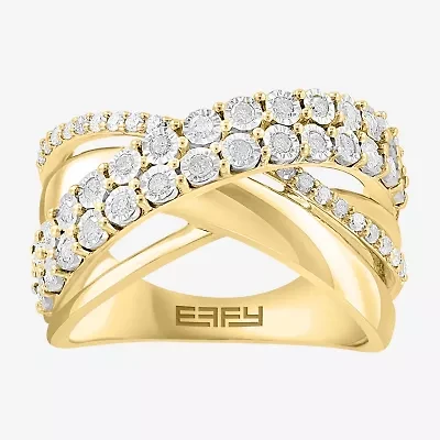Effy  Womens 1/2 CT. T.W. Natural White Diamond Sterling Silver Crossover Band