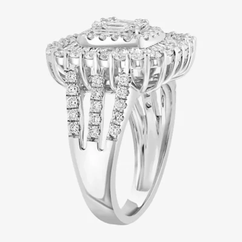 Effy Final Call Womens 2 CT. T.W. Natural White Diamond 14K Gold Cushion Halo Cocktail Ring