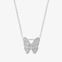 Effy  Womens 1/5 CT. Natural White Diamond Sterling Silver Butterfly 17 Inch Pendant Necklace