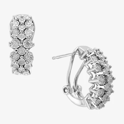 Effy Final Call Womens 1/3 CT. T.W. Natural White Diamond Sterling Silver 16.6mm Hoop Earrings