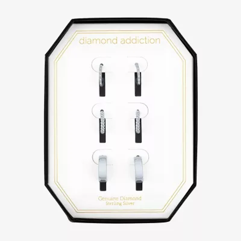 Womens Diamond Accent Natural White Diamond Sterling Silver 3 Pair Earring Set