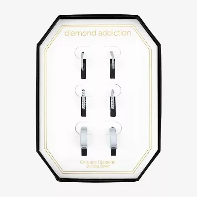 Womens Diamond Accent Natural White Diamond Sterling Silver 3 Pair Earring Set