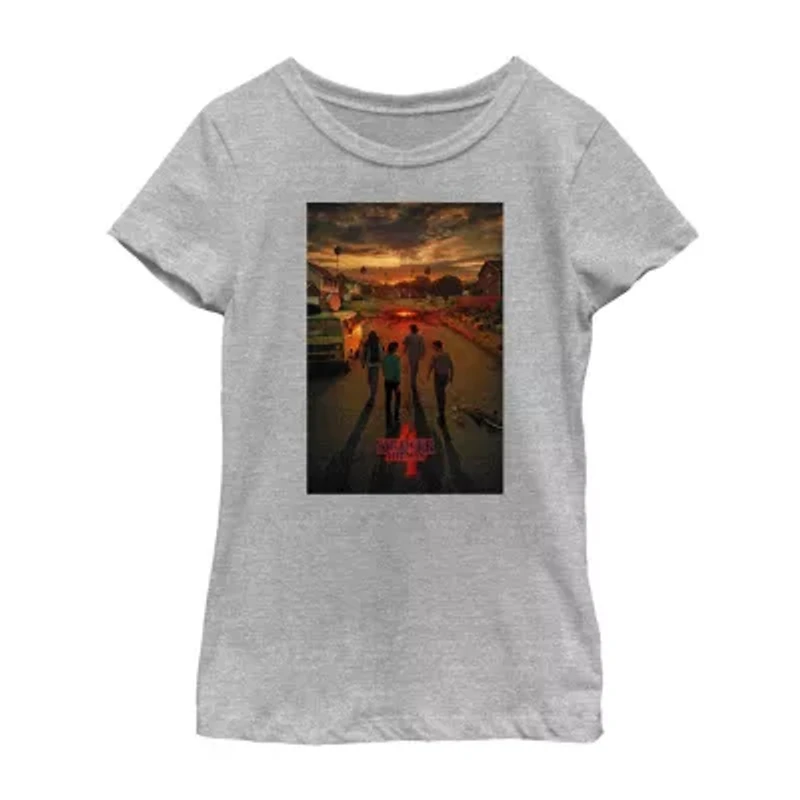 Little & Big Kid Girls Crew Neck Short Sleeve Regular Fit Stranger Things Graphic T-Shirt