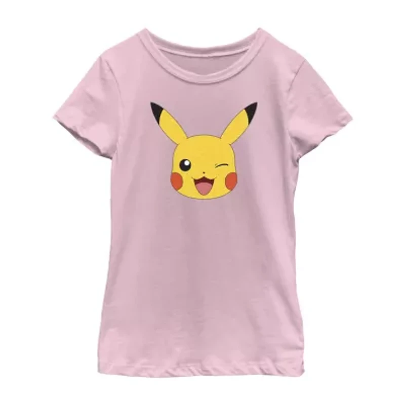 Little & Big Kid Girls Crew Neck Short Sleeve Regular Fit Pokeman Graphic T-Shirt