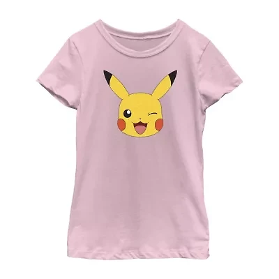 Little & Big Kid Girls Crew Neck Short Sleeve Regular Fit Pokeman Graphic T-Shirt