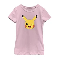 Little & Big Kid Girls Crew Neck Short Sleeve Regular Fit Pokeman Graphic T-Shirt