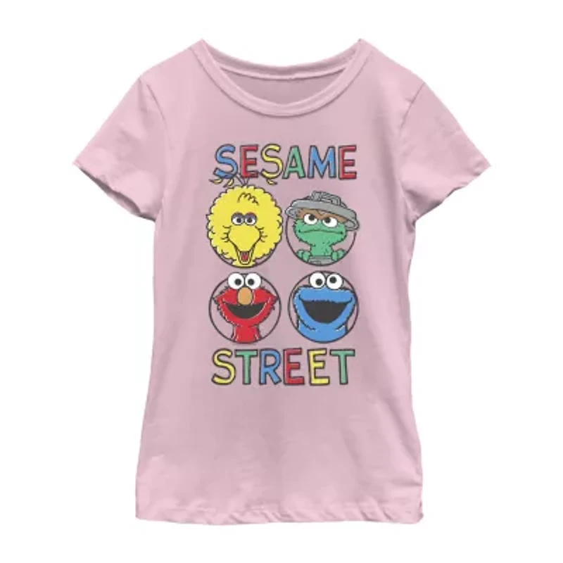 Little & Big Kid Girls Crew Neck Short Sleeve Regular Fit Sesame Street Graphic T-Shirt