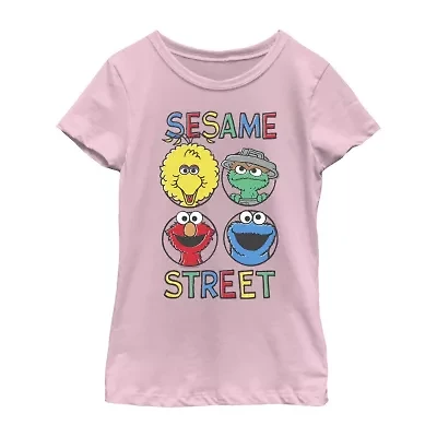 Little & Big Kid Girls Crew Neck Short Sleeve Regular Fit Sesame Street Graphic T-Shirt