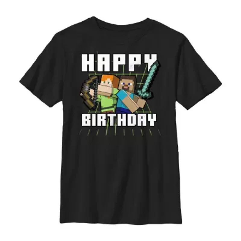 Little & Big Kid Boys Crew Neck Short Sleeve Slim Fit Minecraft Graphic T-Shirt