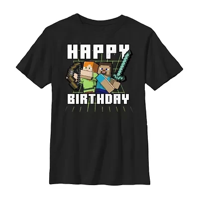 Little & Big Kid Boys Crew Neck Short Sleeve Slim Fit Minecraft Graphic T-Shirt