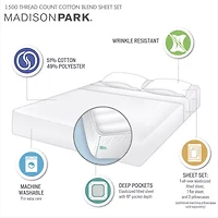 Madison Park 1500 Thread Count Luxury Soft Cotton Easy Care Sheet Set
