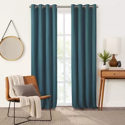 Fieldcrest Heritage Davina Solid Grommet Top Energy Saving 100% Blackout Single Curtain Panel