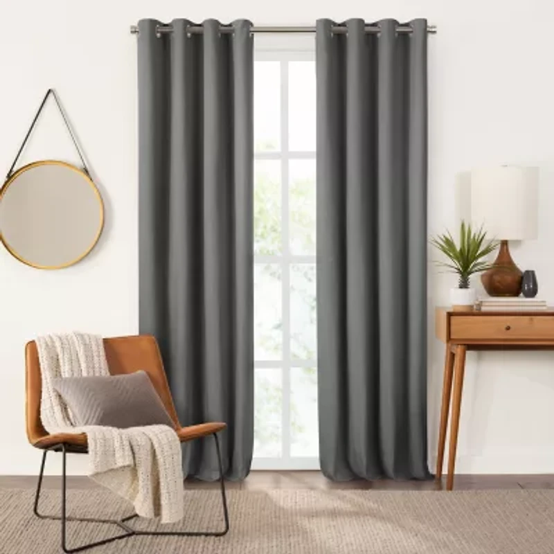 Fieldcrest Heritage Davina Solid Grommet Top Energy Saving 100% Blackout Single Curtain Panel