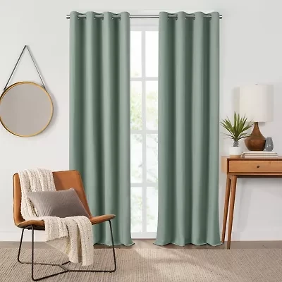 Fieldcrest Heritage Davina Solid Grommet Top Energy Saving 100% Blackout Single Curtain Panel