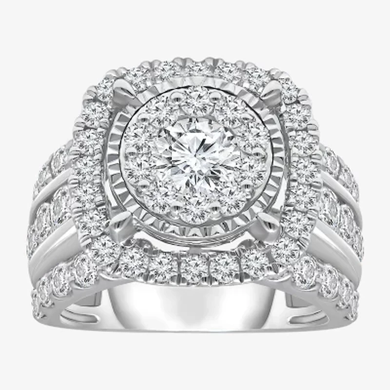(I / I1) Womens 4 CT. T.W. Lab Grown White Diamond 10K or 14K Gold Cushion Halo Engagement Ring