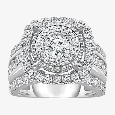 (I / I1) Womens 4 CT. T.W. Lab Grown White Diamond 10K or 14K Gold Cushion Halo Engagement Ring