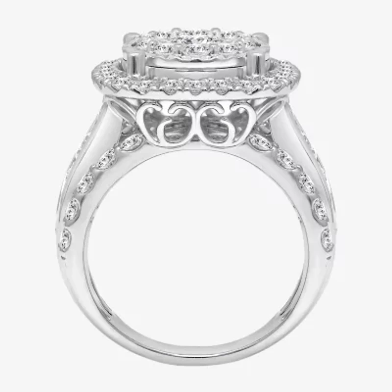 (I / I1) Womens 4 CT. T.W. Lab Grown White Diamond 10K or 14K Gold Cushion Halo Engagement Ring