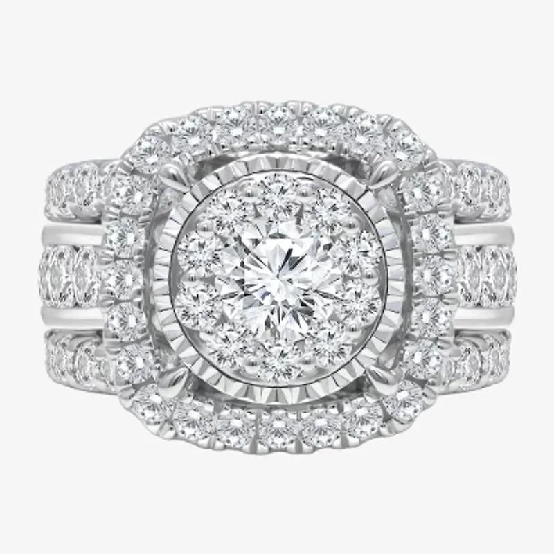 (I / I1) Womens 4 CT. T.W. Lab Grown White Diamond 10K or 14K Gold Cushion Halo Engagement Ring