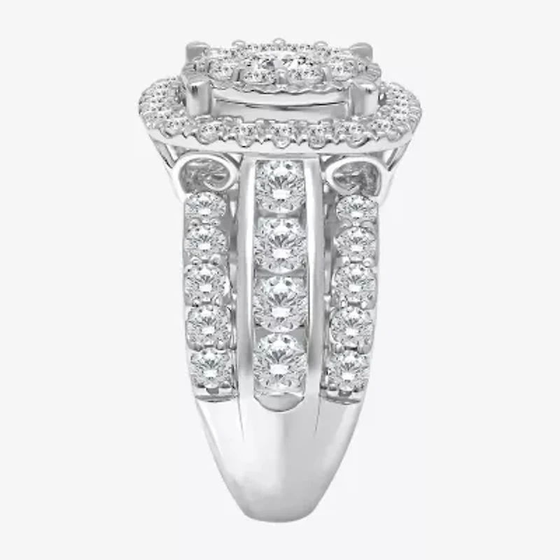 (I / I1) Womens 4 CT. T.W. Lab Grown White Diamond 10K or 14K Gold Cushion Halo Engagement Ring